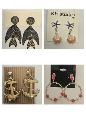VTG & Modern Earring Lot 4 Pairs Nautical Coastal Boho Hoops Shells